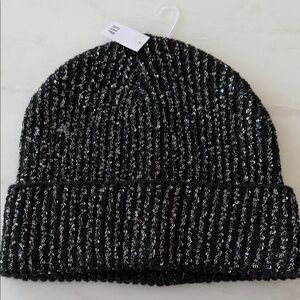 GAP Women's Black and Silver sparkle Knit hat. Sparkle outside, soft inside. NWT